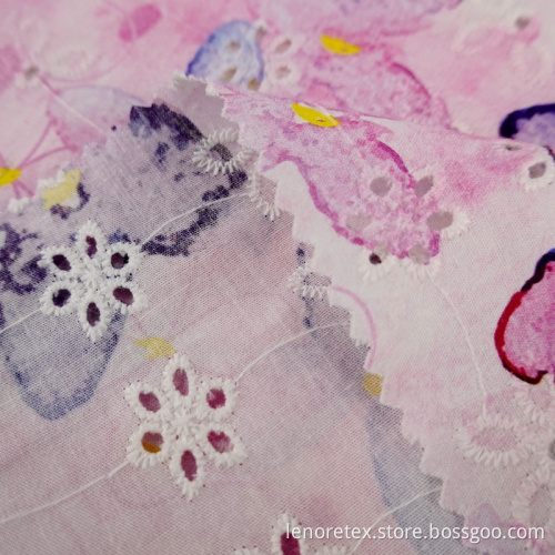Woven Printed Cotton Poplin Cutwork Eyelet Embroidery Fabric